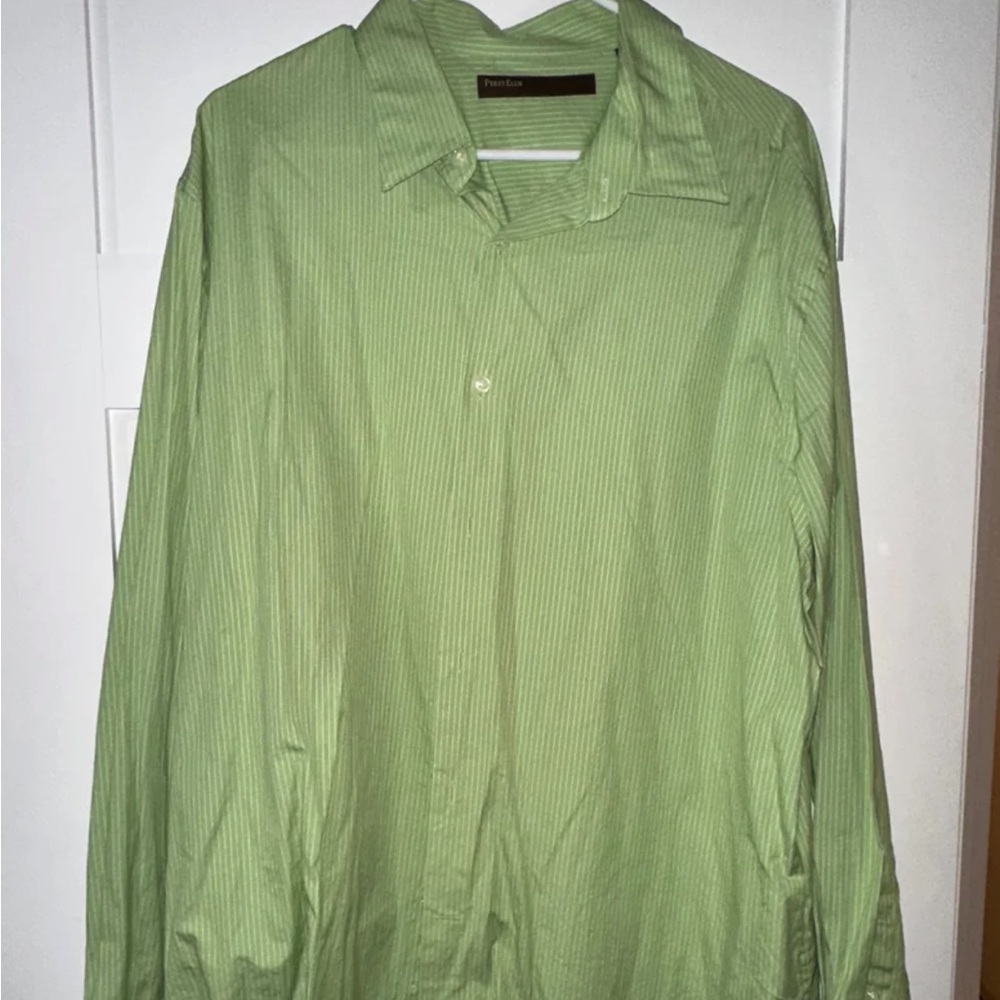 Green Striped Perry Ellis Button Down Men’s Shirt